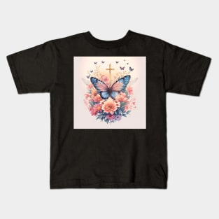 Butterfly and Gold Cross Kids T-Shirt